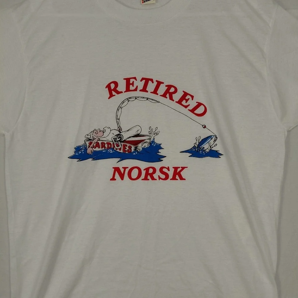 Vintage XL Screen Stars T Shirt Fishing Single‎ Stitch Retired NORSK Cartoon USA
